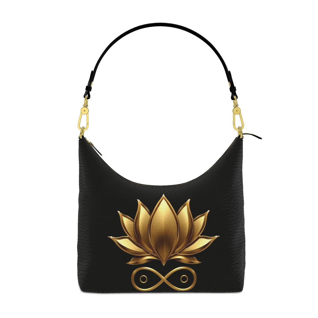 Square Hobo BagLuxury Leather Shoulder Bag – Gold Lotus & Infinity Des