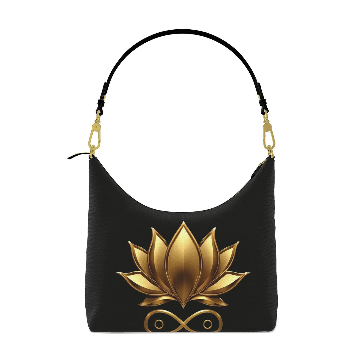 Square Hobo BagLuxury Leather Shoulder Bag – Gold Lotus & Infinity Des