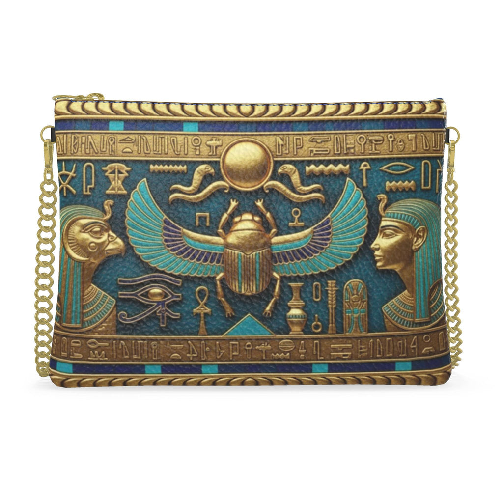 Luxury Egyptian Scarab Leather Bag with Isis & Horus – Gold Mythology