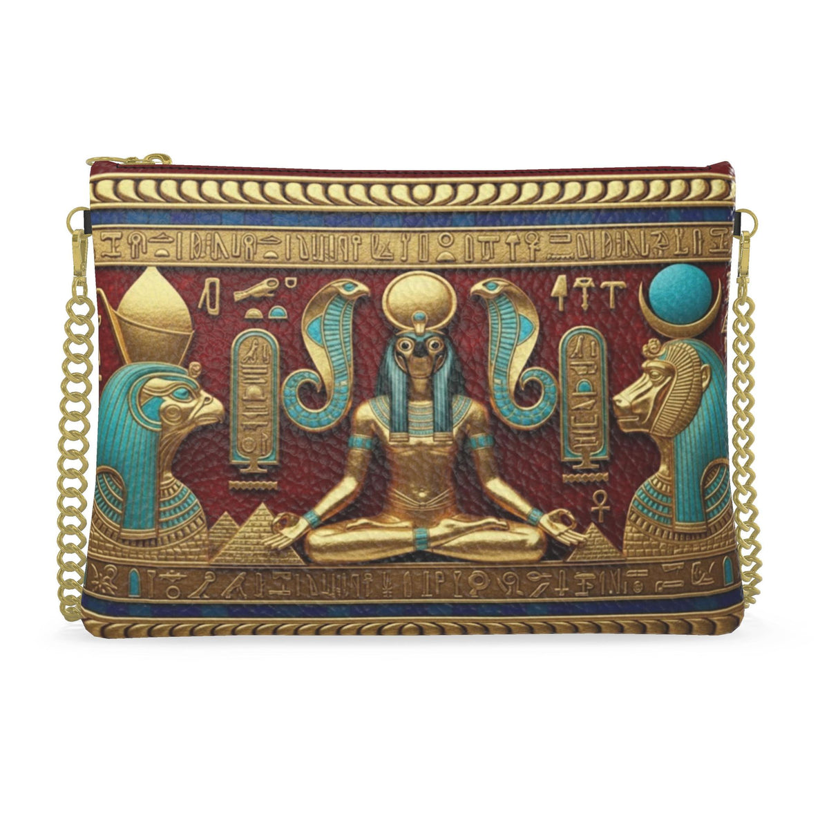 Pharaoh Red Velvet Bag | Ra Meditation Gold Artwork | Egyptian Deities