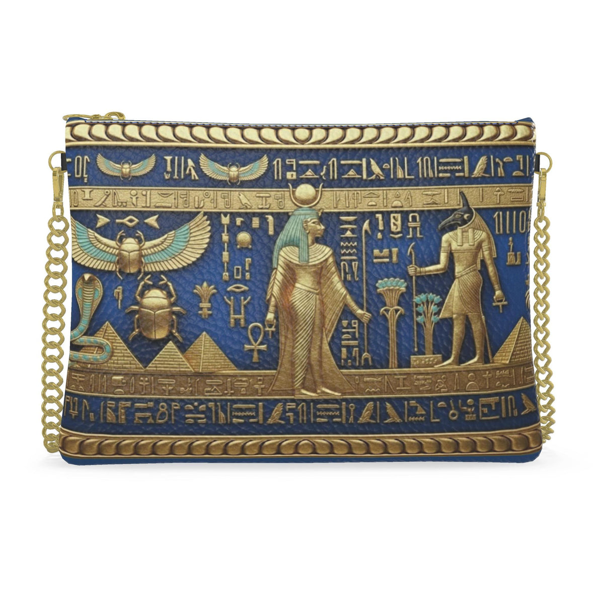 Crossbody Bag With Chain Isis & Anubis Egyptian Luxury Leather Bag