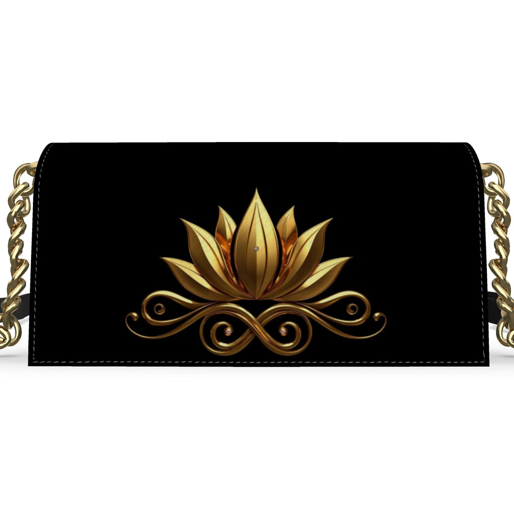Kenway Black Evening Bag | Lotus & Infinity Gold Artwork | Nappa Leath