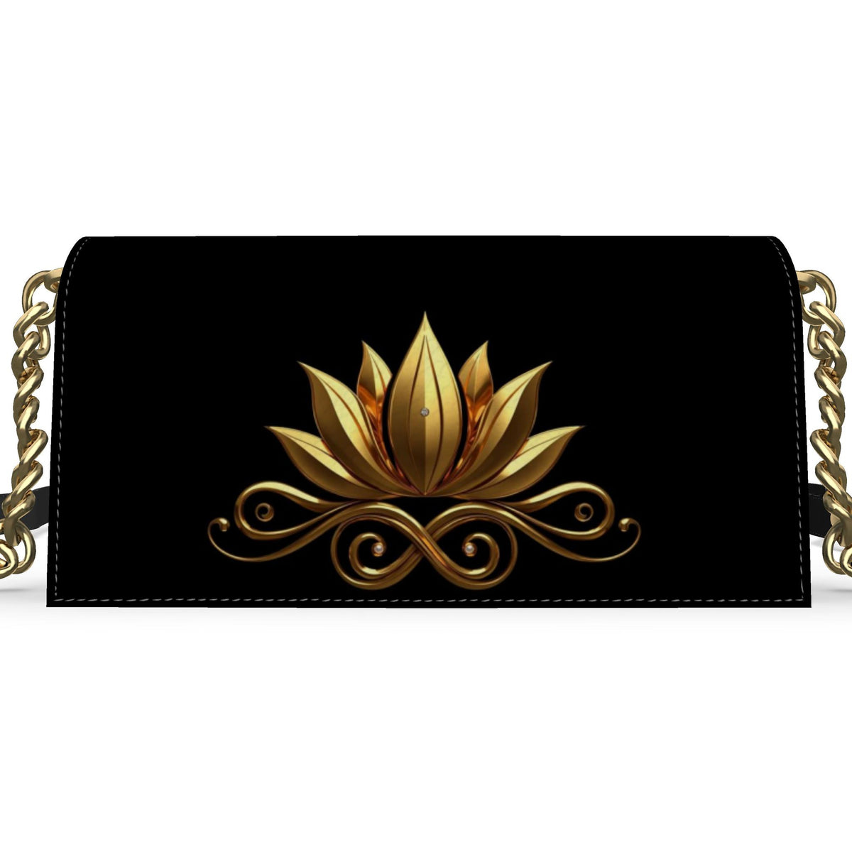 Kenway Black Evening Bag | Lotus & Infinity Gold Artwork | Nappa Leath