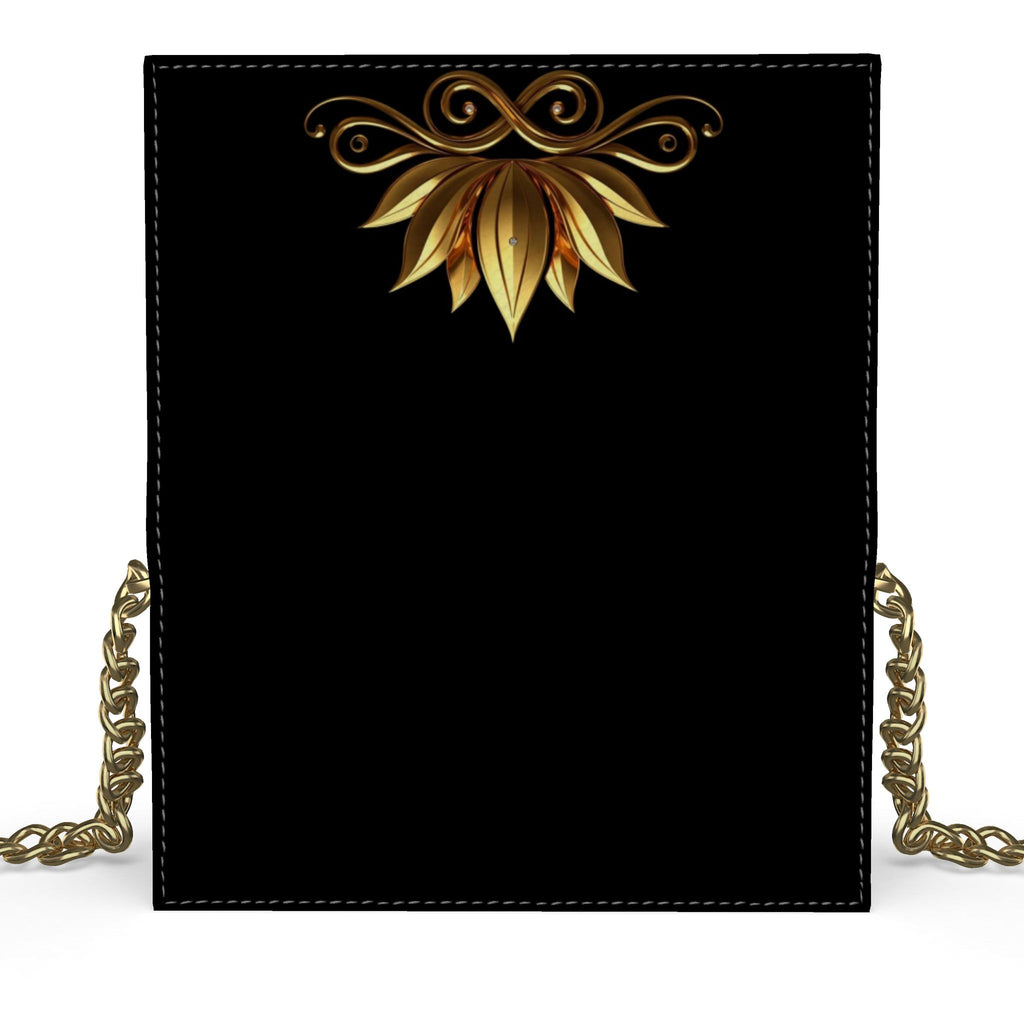 Kenway Black Evening Bag | Lotus & Infinity Gold Artwork | Nappa Leath