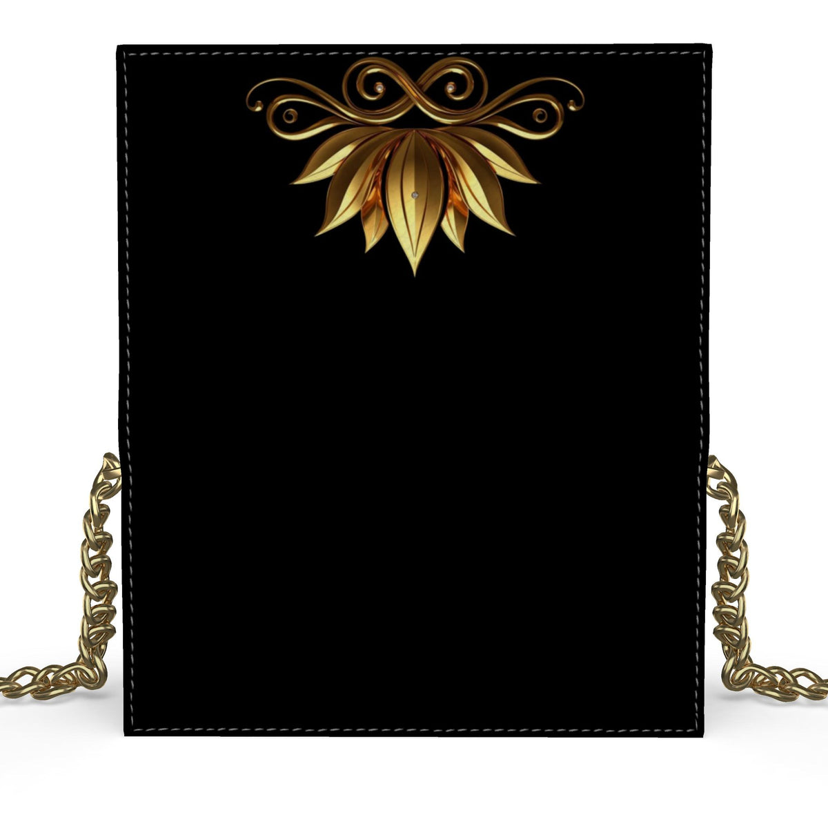 Kenway Black Evening Bag | Lotus & Infinity Gold Artwork | Nappa Leath