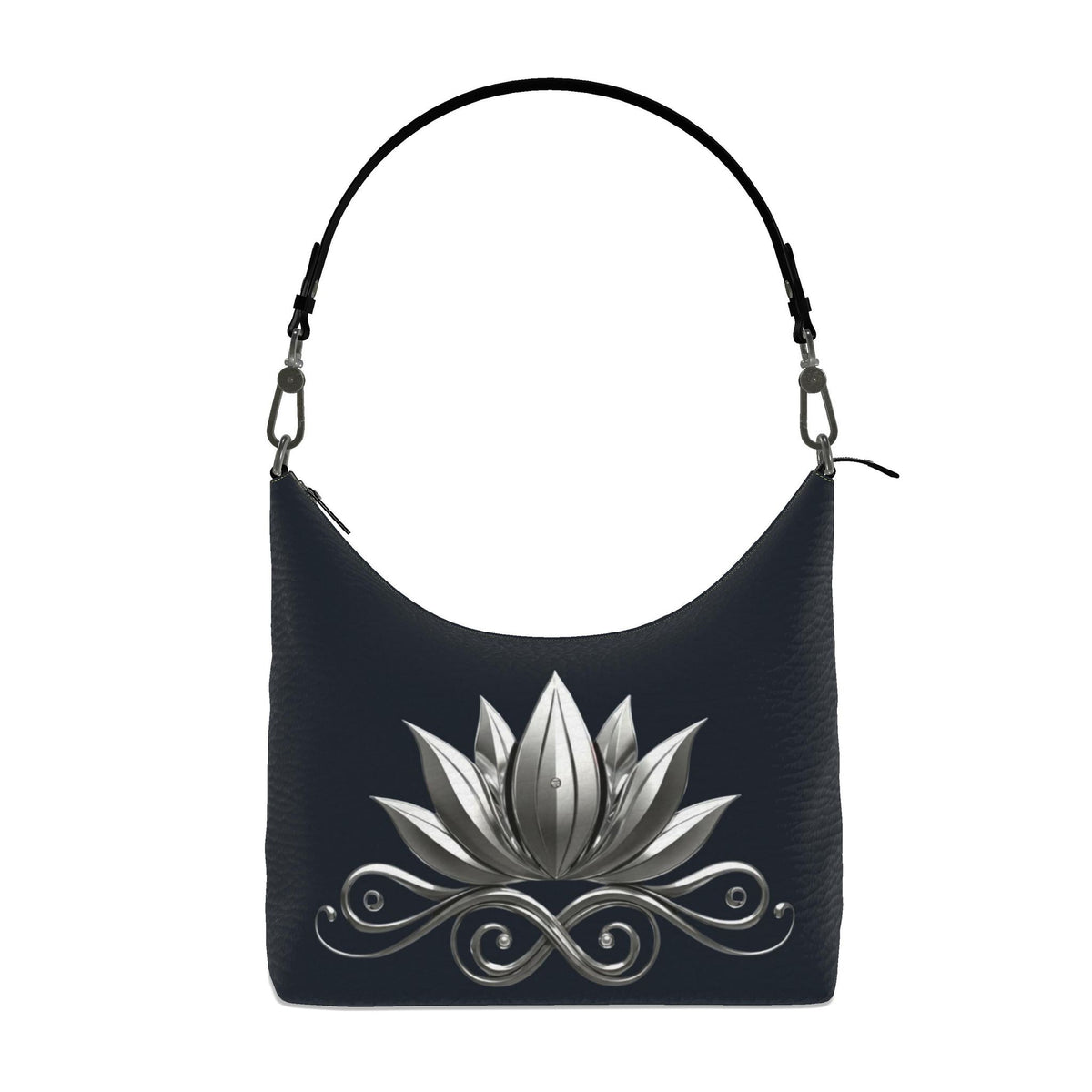Square Hobo Bag Silver Lotus Square Hobo Bag – Elegant Floral Design