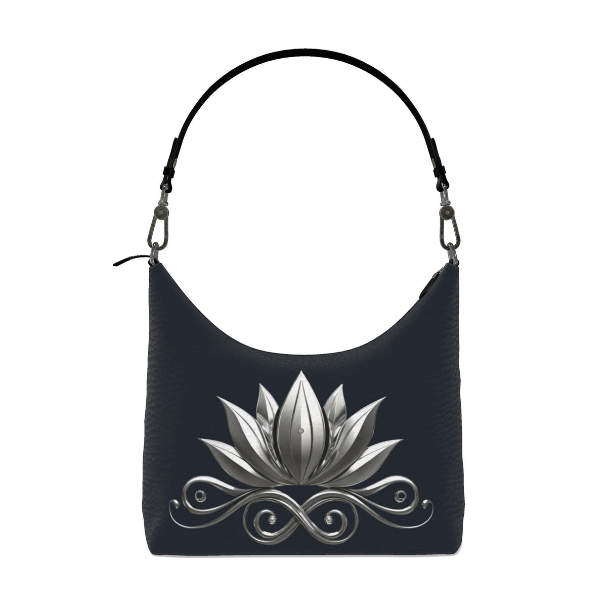Square Hobo Bag Silver Lotus Square Hobo Bag – Elegant Floral Design