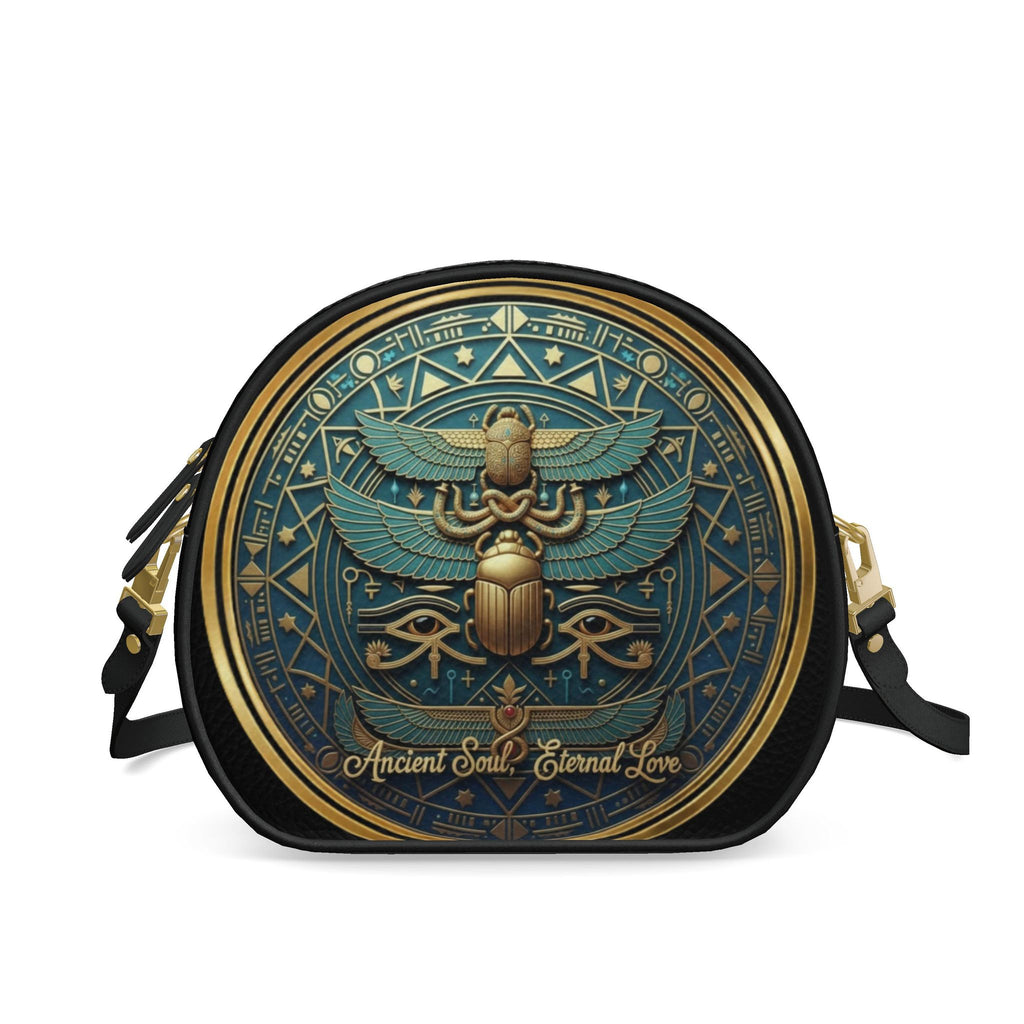 Bespoke Ancient Soul Circular Leather Bag – Golden Scarab Edition