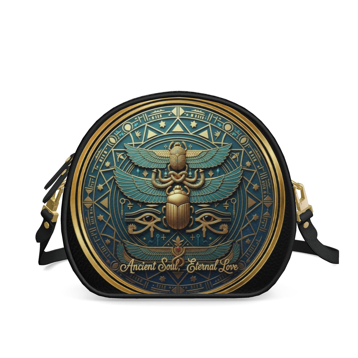 Bespoke Ancient Soul Circular Leather Bag – Golden Scarab Edition