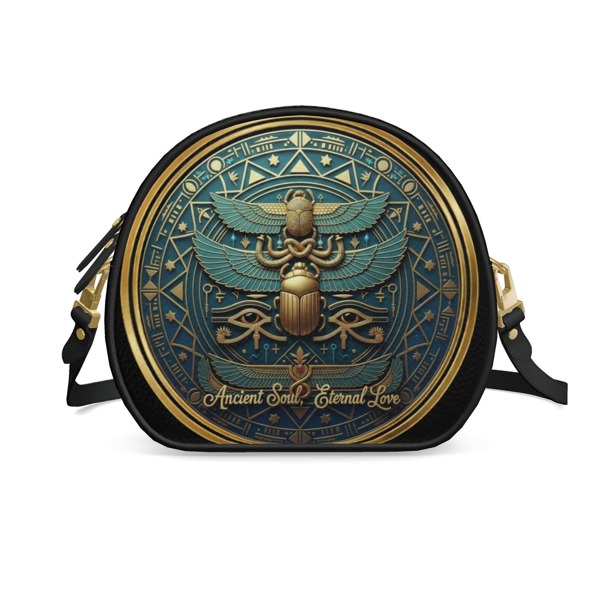 Bespoke Ancient Soul Circular Leather Bag – Golden Scarab Edition