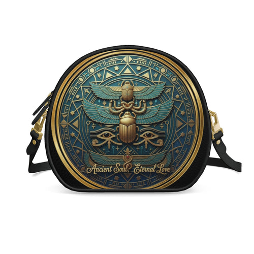Bespoke Ancient Soul Circular Leather Bag – Golden Scarab Edition