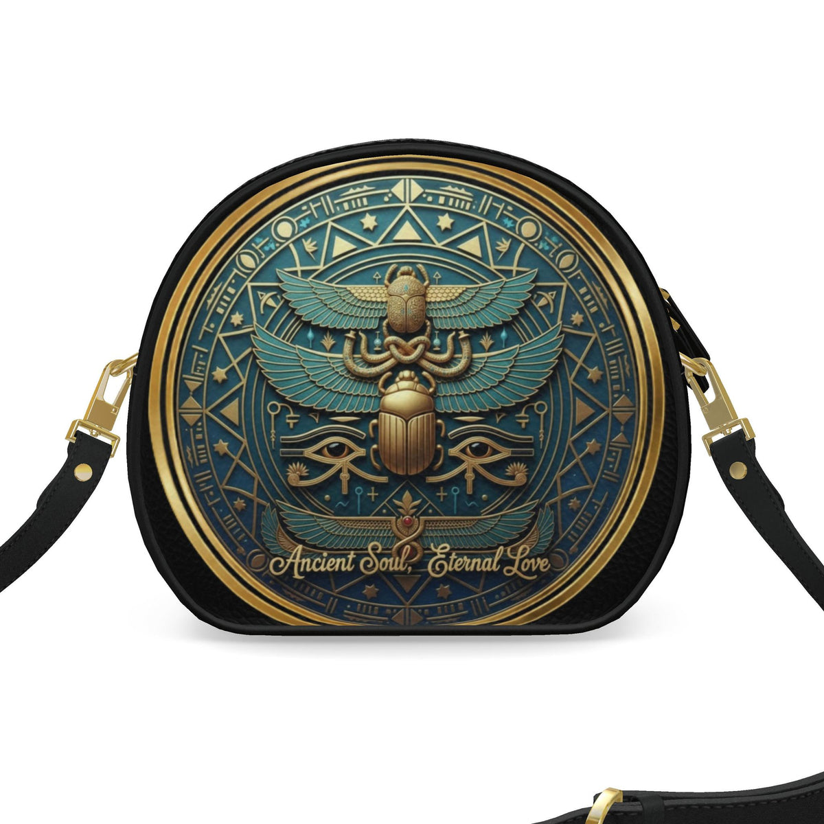 Bespoke Ancient Soul Circular Leather Bag – Golden Scarab Edition