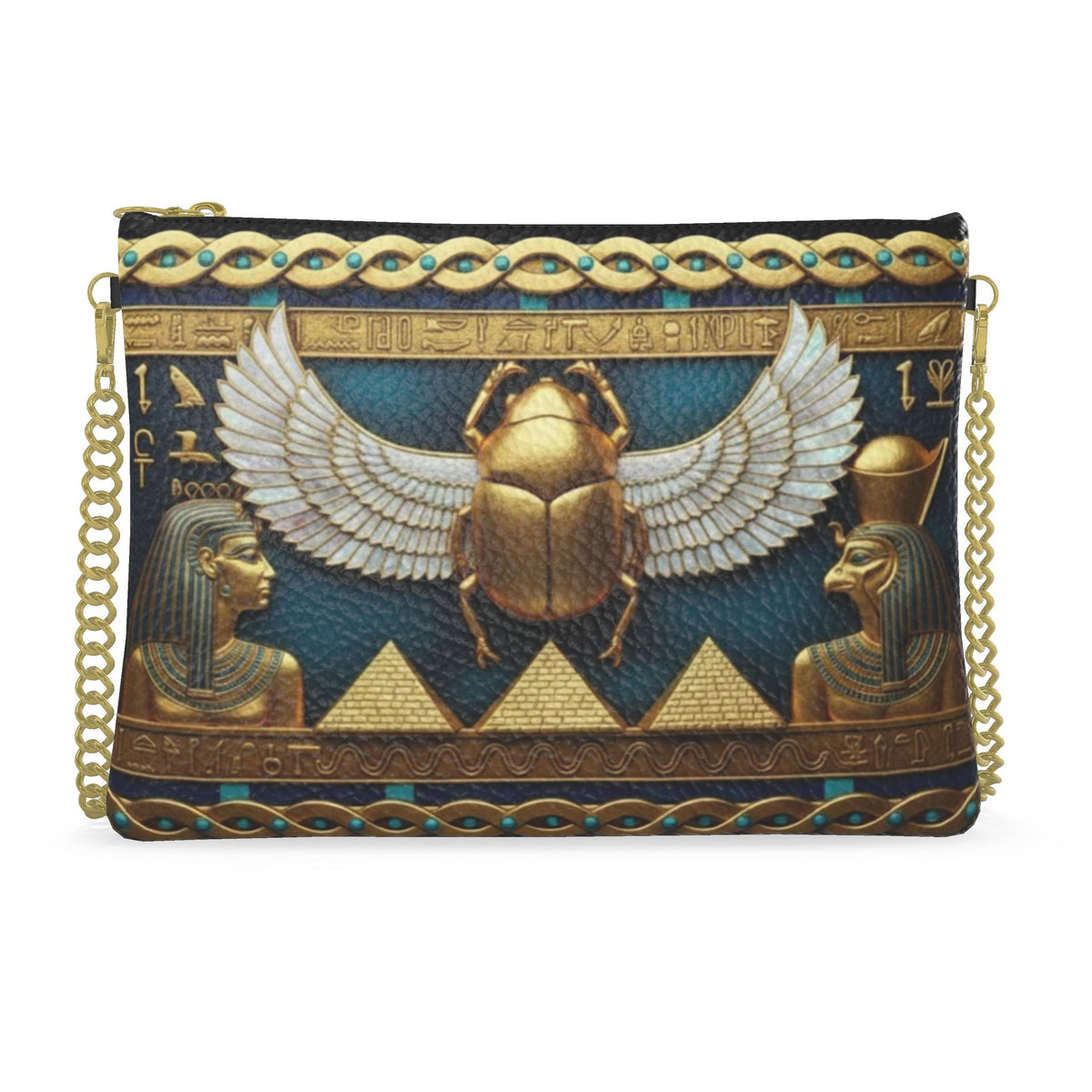 Luxury Egyptian Blue Scarab Leather Bag | Sacred Ankh