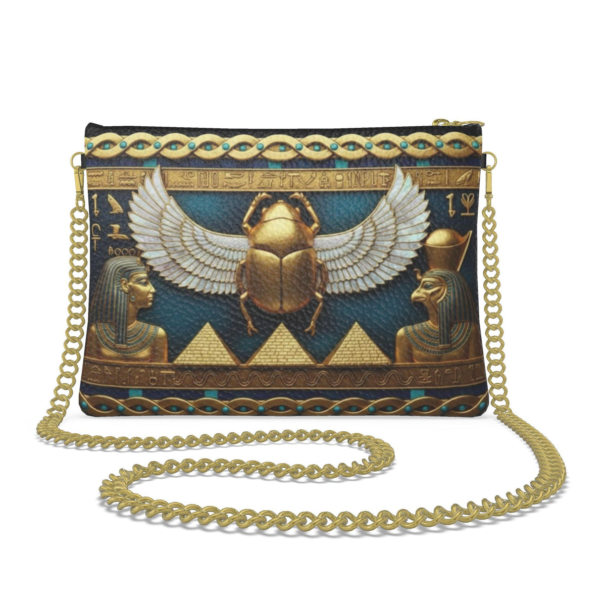 Luxury Egyptian Blue Scarab Leather Bag | Sacred Ankh
