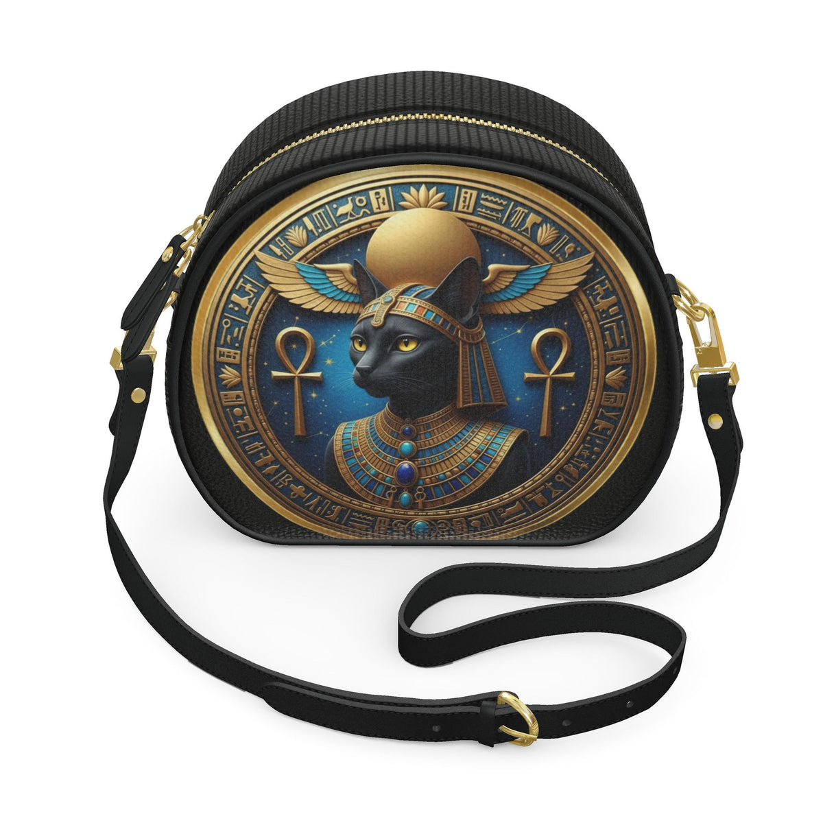 The Golden Bastet Goddess: Ancient Egyptian Heritage Round Box Bag