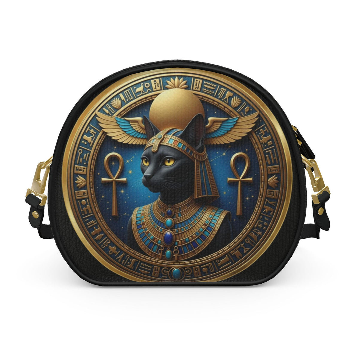 The Golden Bastet Goddess: Ancient Egyptian Heritage Round Box Bag