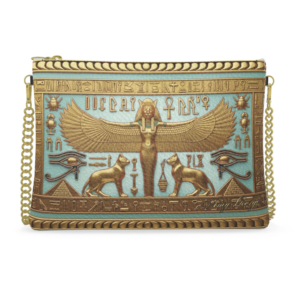 Egyptian Bastet Divinity: Royal Blue & Gold Crossbody Bag With Chain