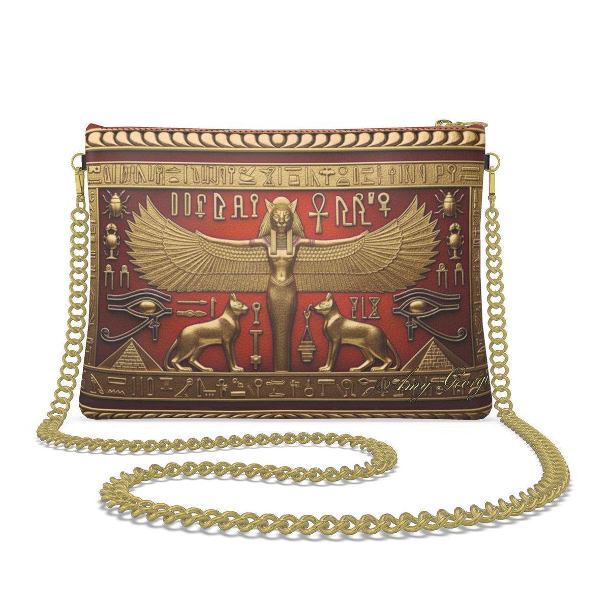 Sekhmet Warrior Goddess: Crimson & Gold Luxury Crossbody Bag