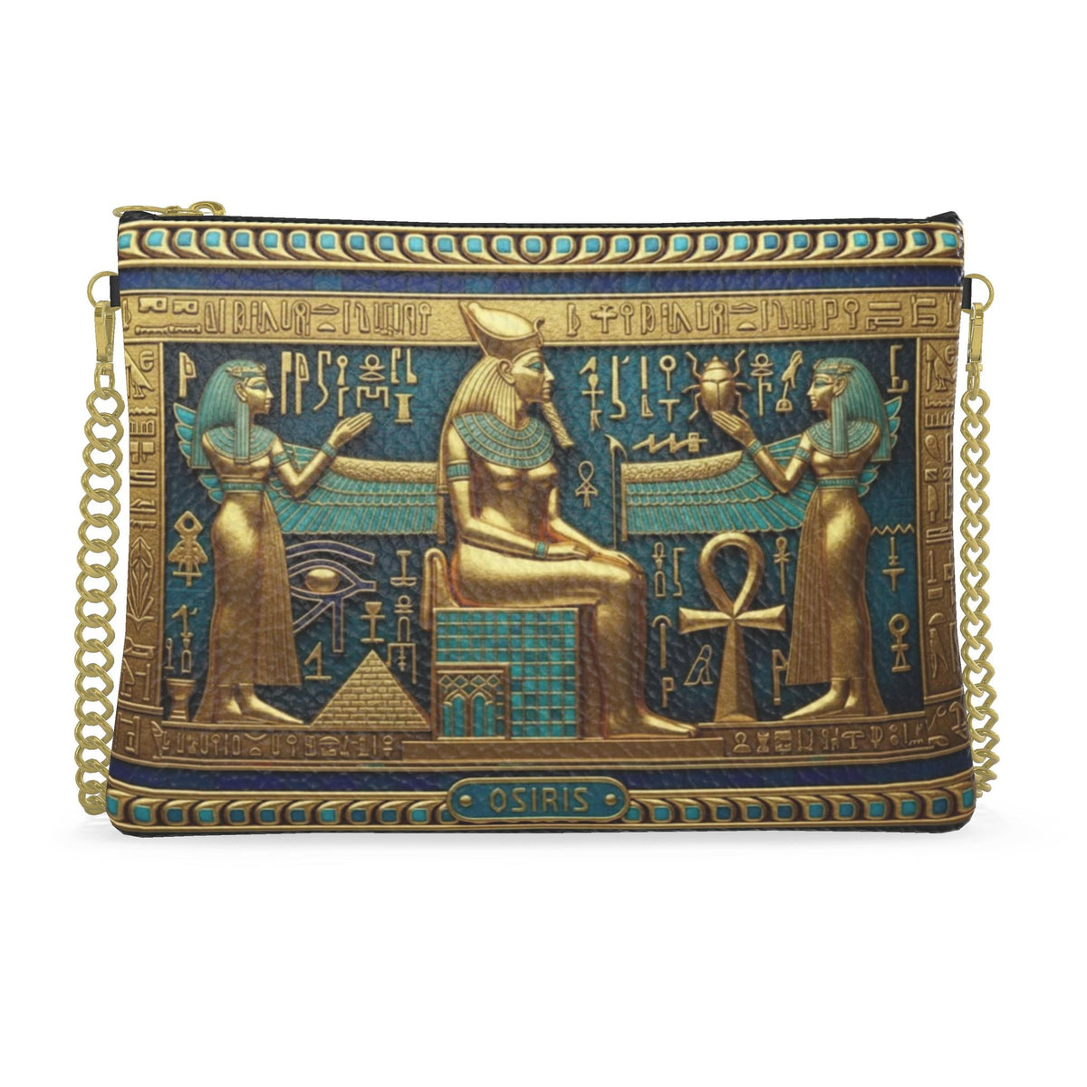 Osiris Eternal Throne: Gold & Turquoise Royal Crossbody Bag With Chain