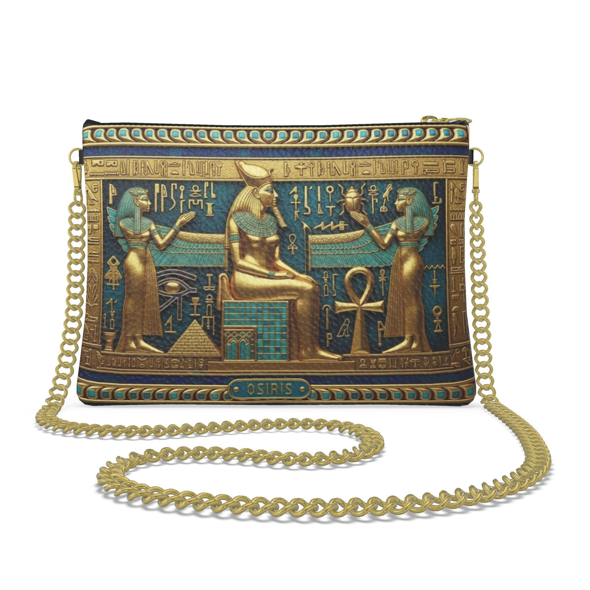 Osiris Eternal Throne: Gold & Turquoise Royal Crossbody Bag With Chain