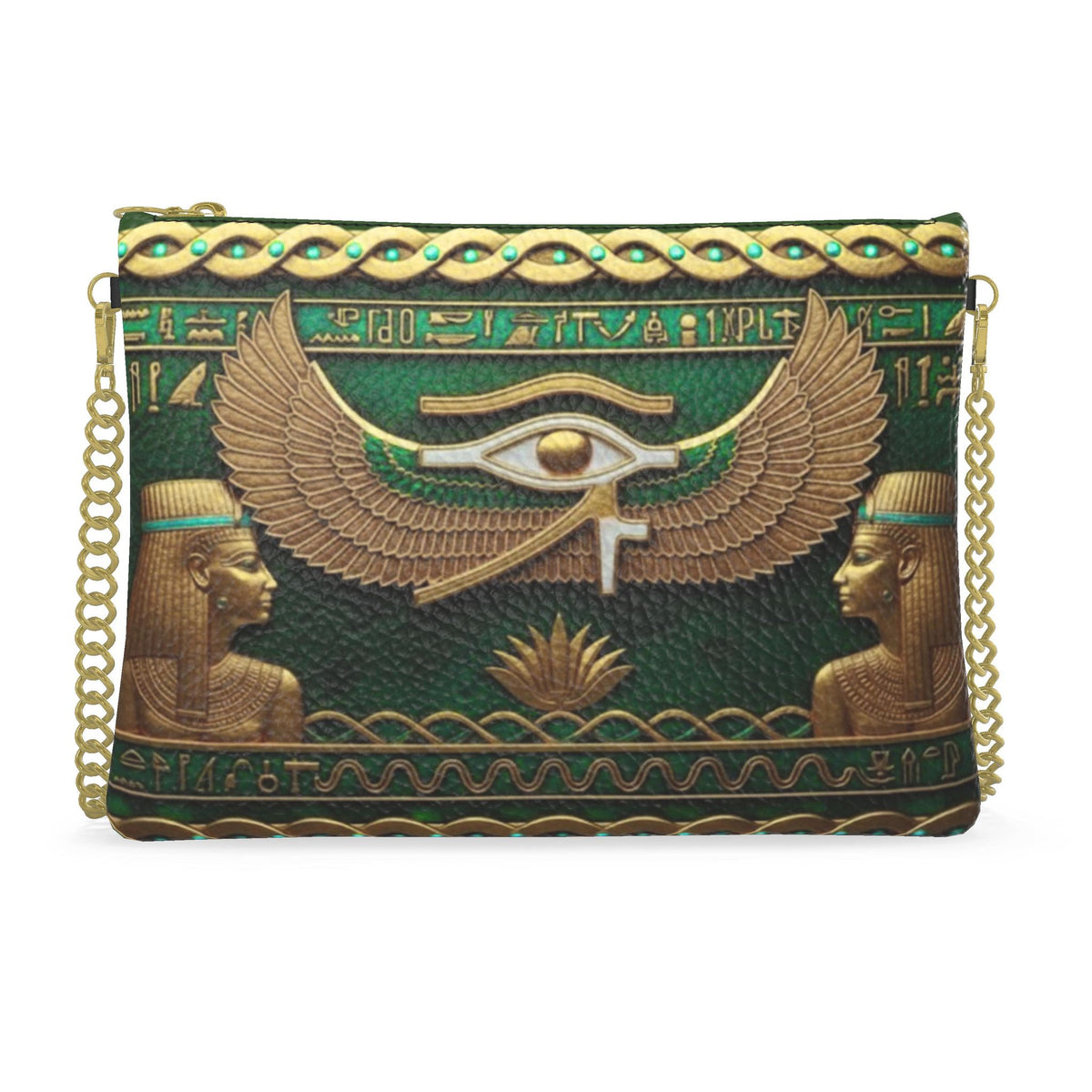 Emerald Eye of Horus: Winged Protection LuxuryCrossbody Bag With Chain
