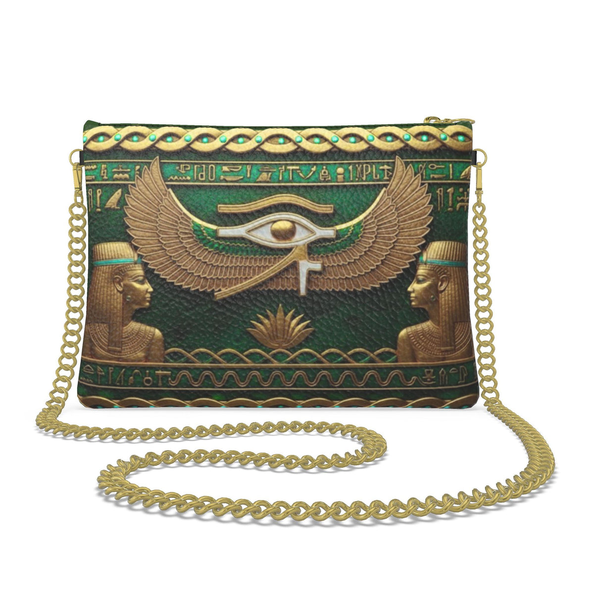 Emerald Eye of Horus: Winged Protection LuxuryCrossbody Bag With Chain