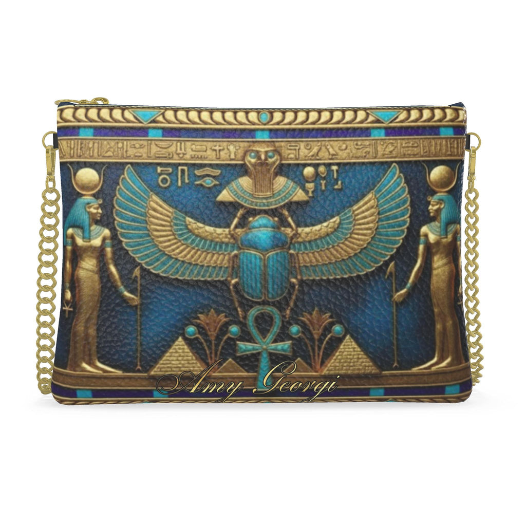 Sacred Blue Scarab: Lapis & Gold Protective Crossbody Bag With Chain
