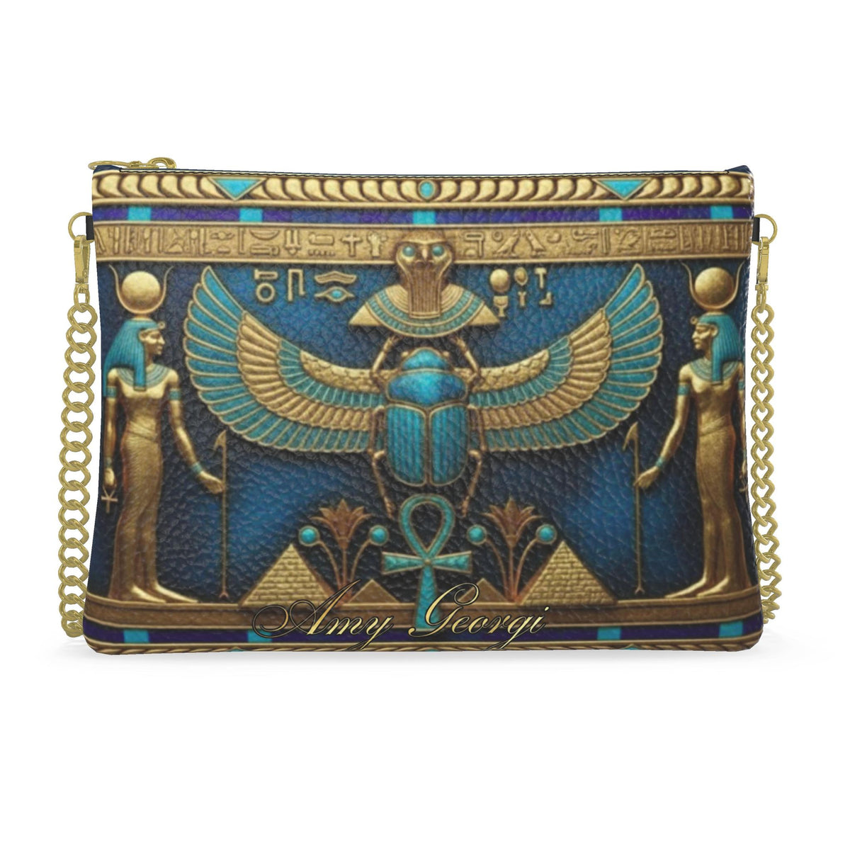 Sacred Blue Scarab: Lapis & Gold Protective Crossbody Bag With Chain