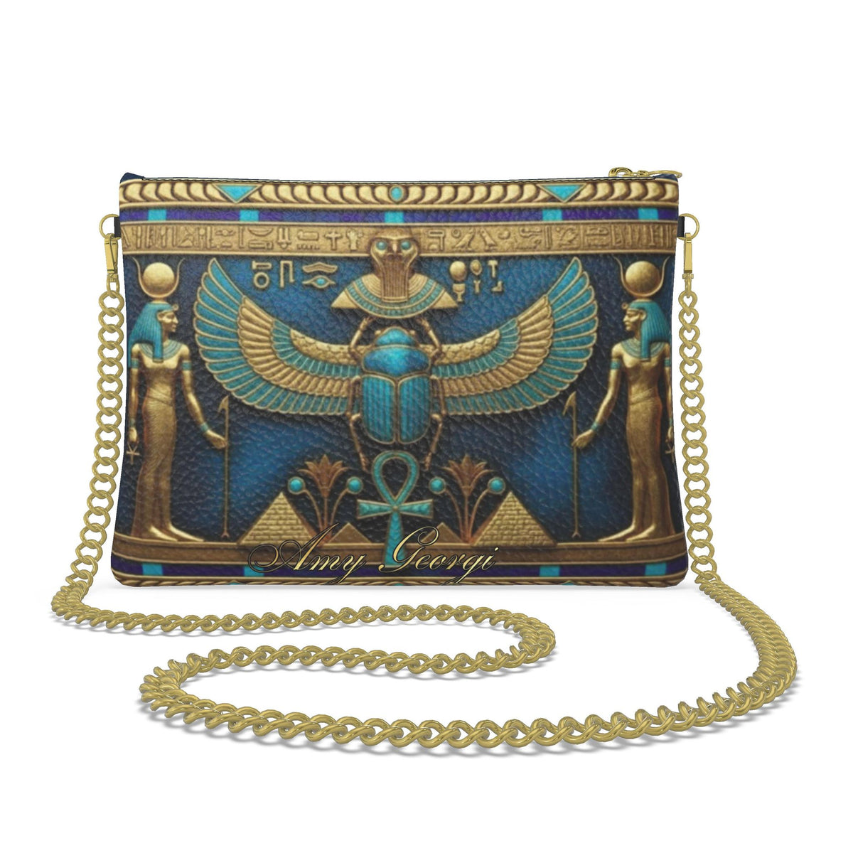 Sacred Blue Scarab: Lapis & Gold Protective Crossbody Bag With Chain