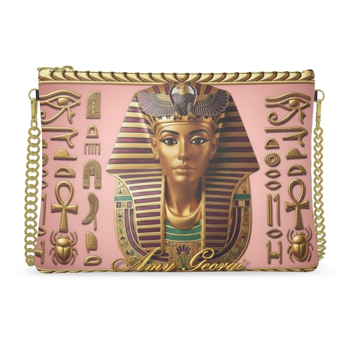 Nefertari's Elegance: Artisan Gold & Pink Egyptian Heritage Clutch Bag