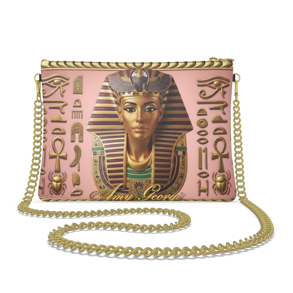 Nefertari's Elegance: Artisan Gold & Pink Egyptian Heritage Clutch Bag