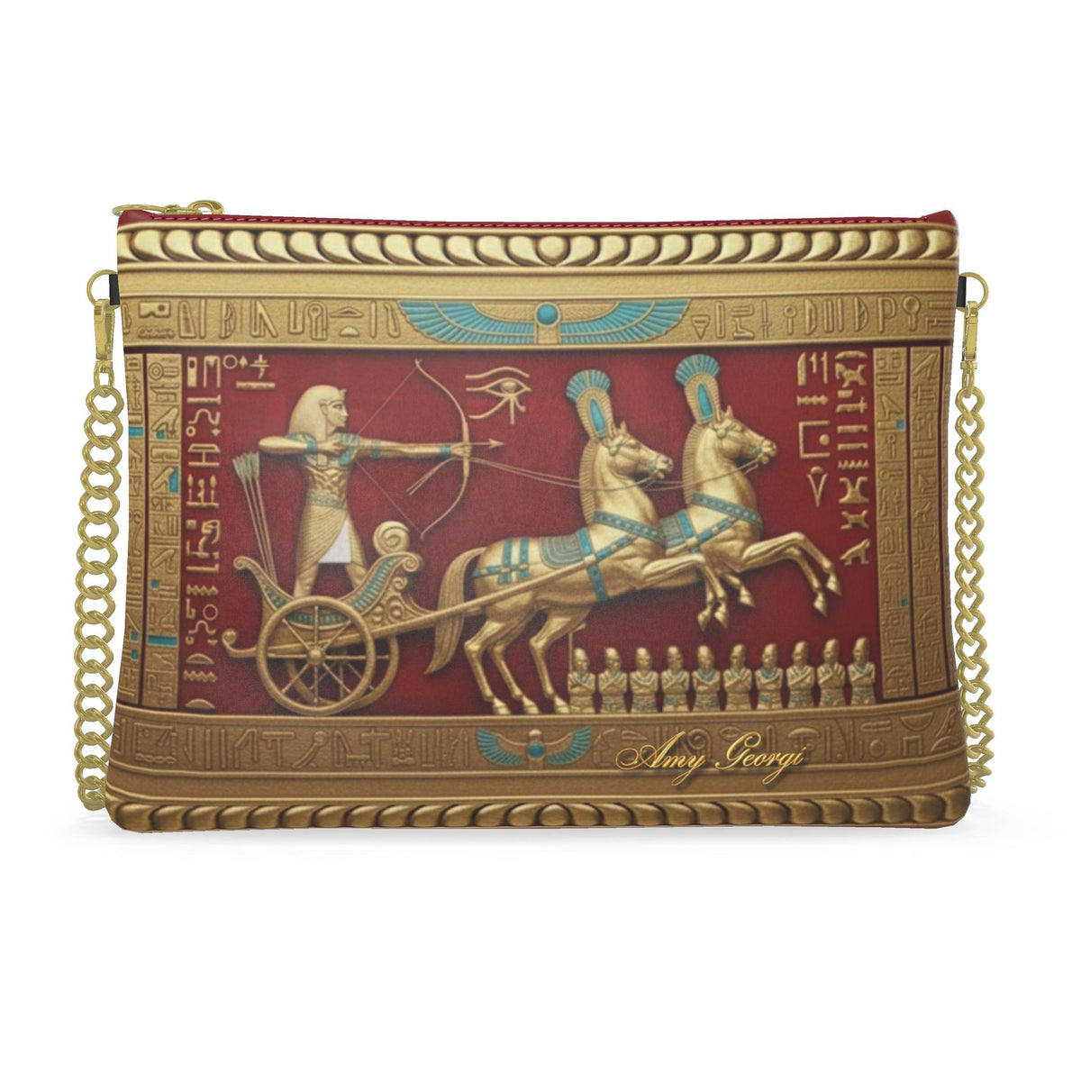 Golden Frame Ahmose War Chariot Bag – Red Velvet Egyptian King Leather