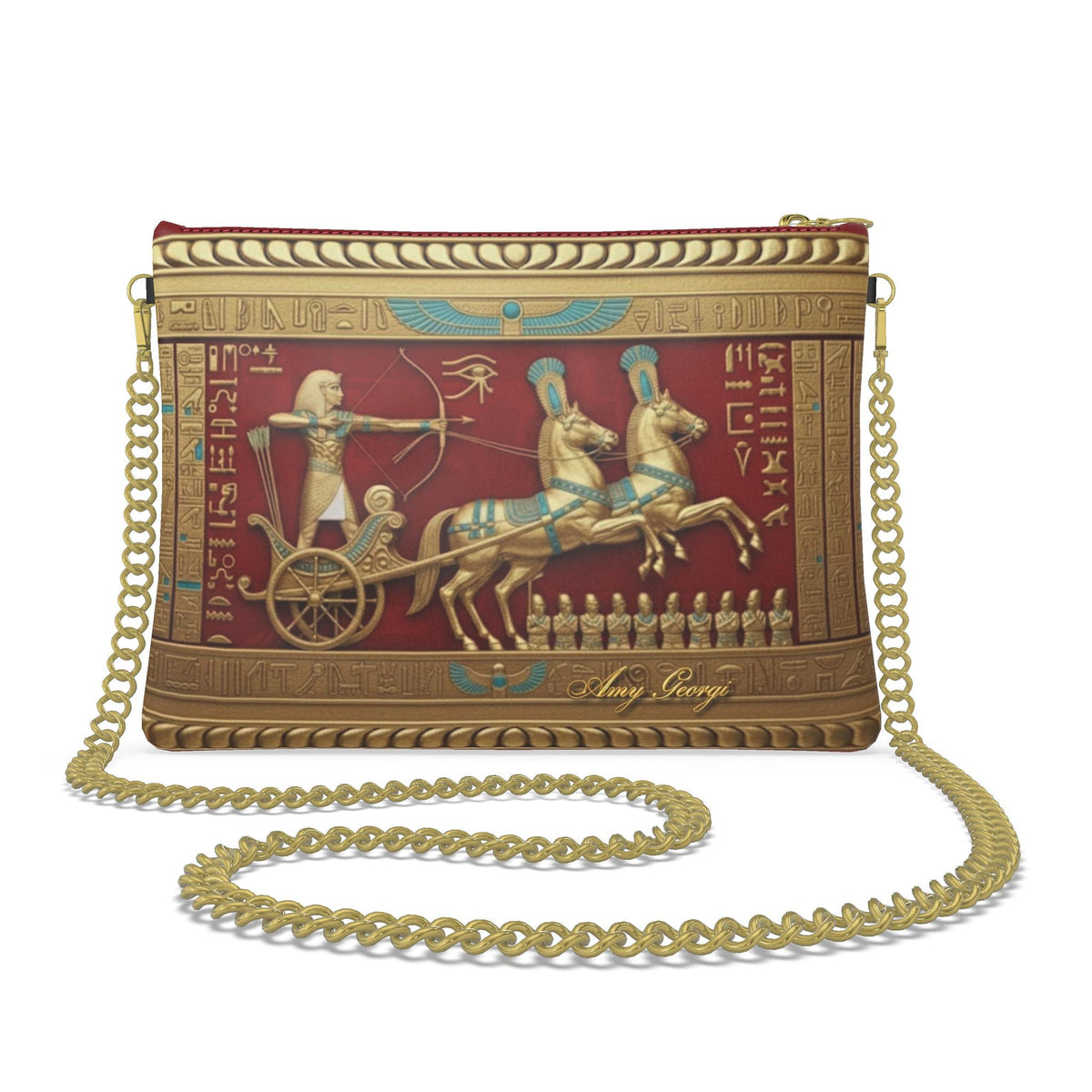 Golden Frame Ahmose War Chariot Bag – Red Velvet Egyptian King Leather