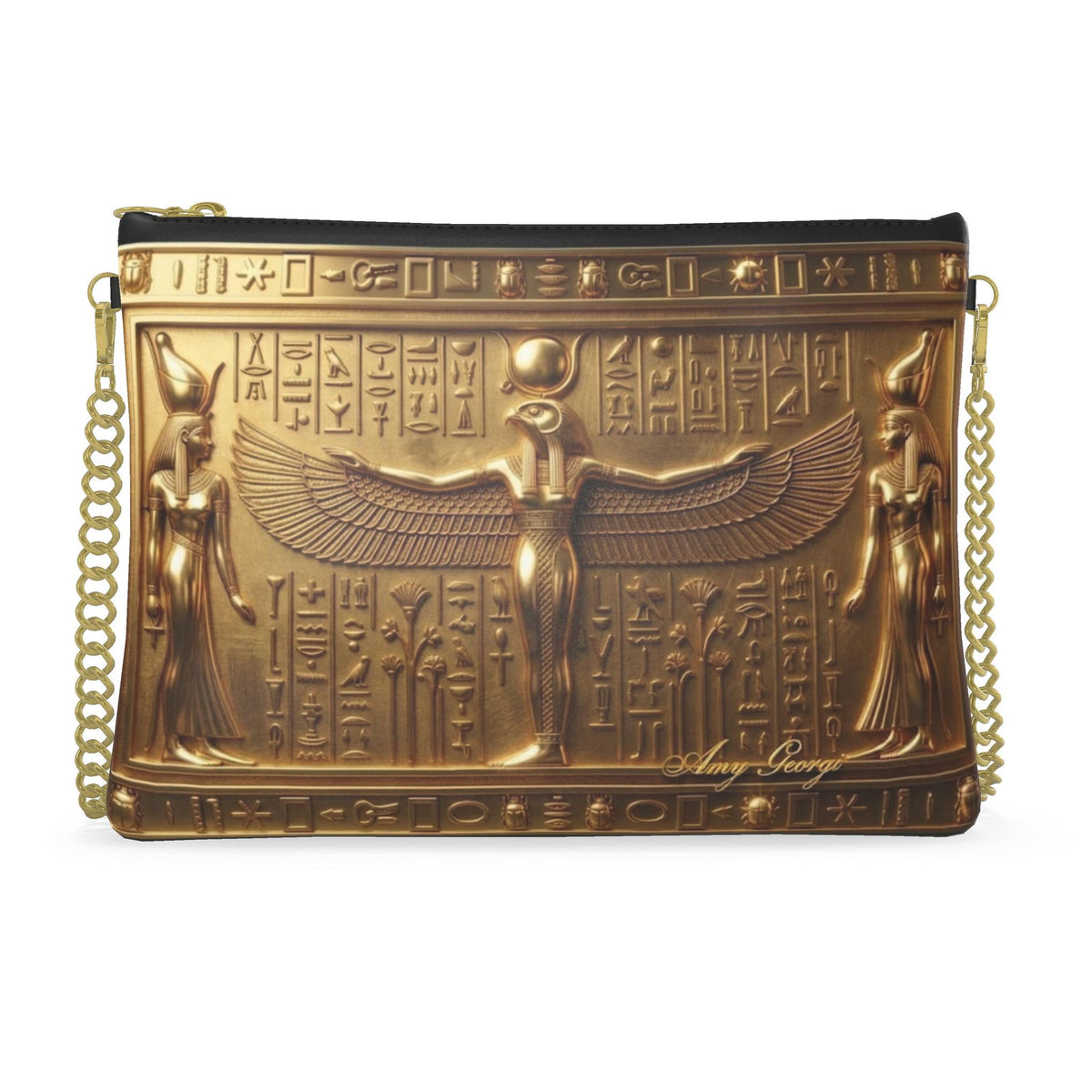 Ra-Horakhty Solar God Crossbody Bag, Egyptian Temple Relief Art Purse,